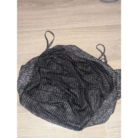 Vintage Union Made 1970s Disco Era Metallic Acetate Cami Crop Top - Picture 5 of 11